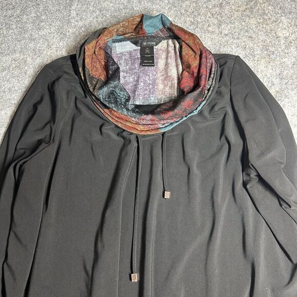 Ali Miles Tunic Top Womens 1X Cowl Neck Multicolored Accents Art To Wear Arsty - Picture 5 of 8